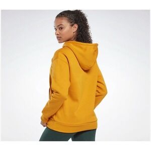 Reebok Womens Identity Big Logo Fleece Pullover Hoodie Sweatshirt, yellow, 2XL